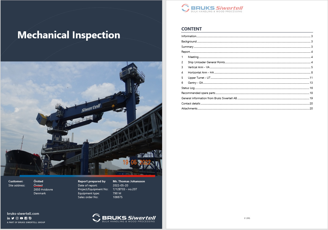 Bruks Siwertell digital service report tool