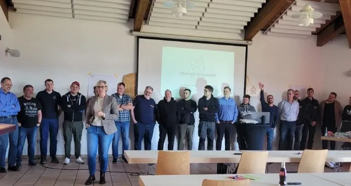 People standing on a line doing a workshop excercise