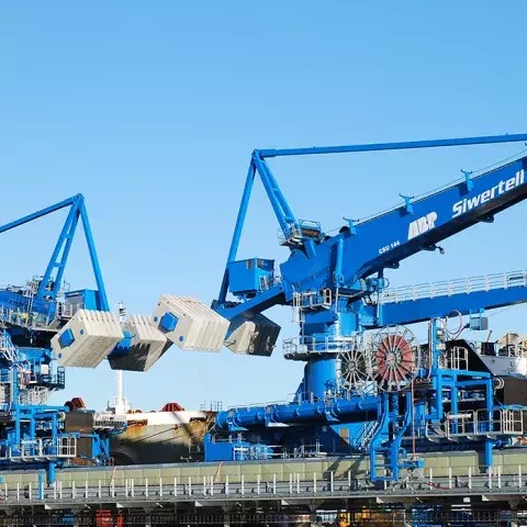 Blue Siwertell Ship unloader for coal and biomass, United Kingdom
