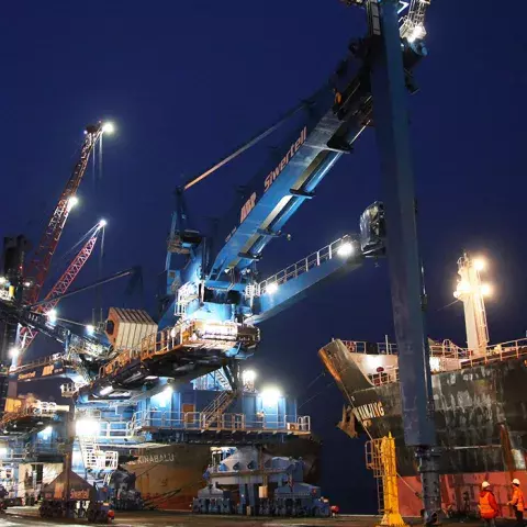 Blue Siwertell Ship unloader for coal and biomass, United Kingdom