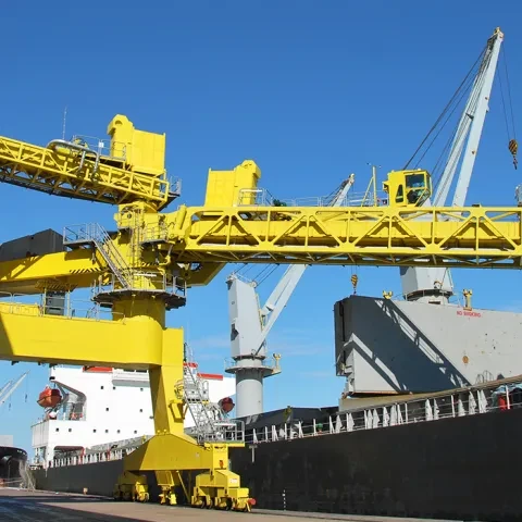 Yellow Siwertell Ship loader in operation