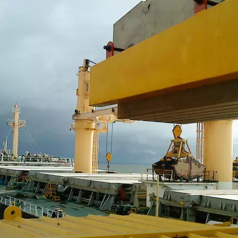 Yellow Siwertell Ship loader in operation