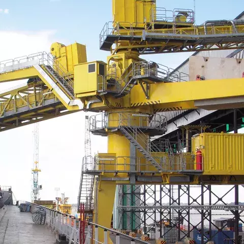 Yellow Siwertell Ship loader for alumina, Brazil
