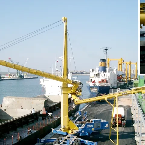 Yellow Siwertell Ship unloader in operation