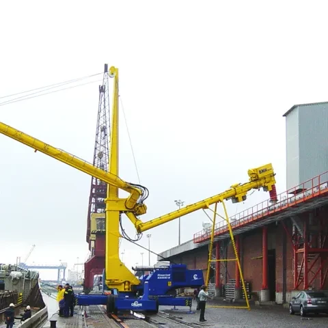Yellow Siwertell Ship unloader in operation