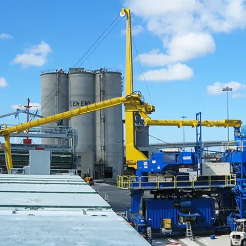 Yellow Siwertell mobile unloader in operation