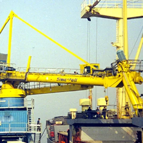 Yellow Siwertell Ship unloader in operation