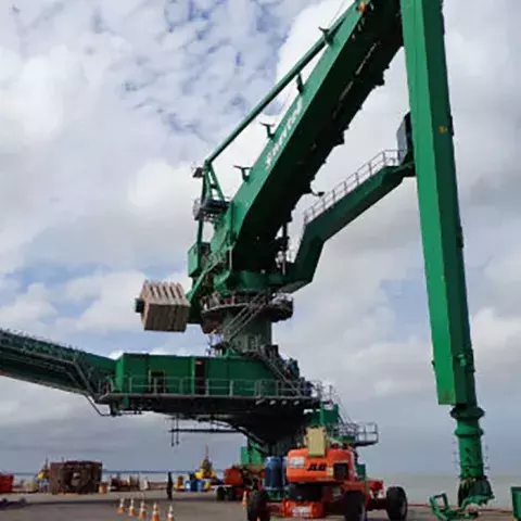 Green Siwertell Ship unloader for coal, Brazil