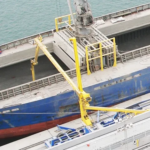 Yellow Siwertell Ship unloader in operation