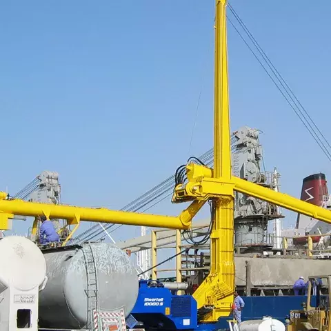 Yellow Siwertell mobile unloader in operation