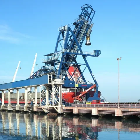 Blue Siwertell ship loader for coal, Slovenia