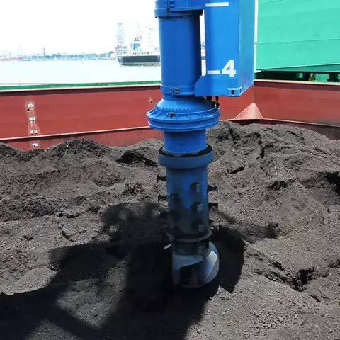 Blue Siwertell Ship unloader in operation