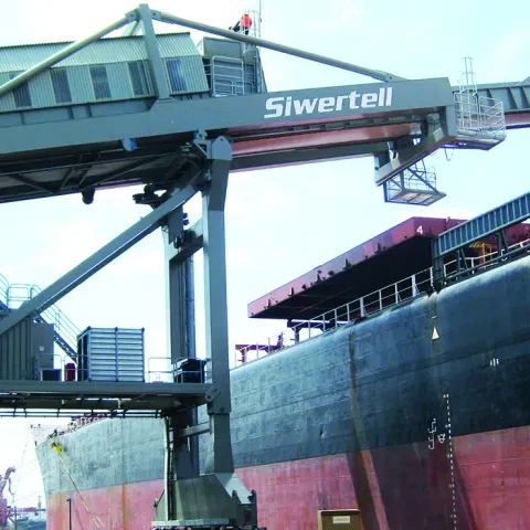 Grey Siwertell Ship loader in operation