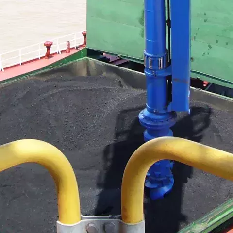 Blue Siwertell Ship unloader in operation