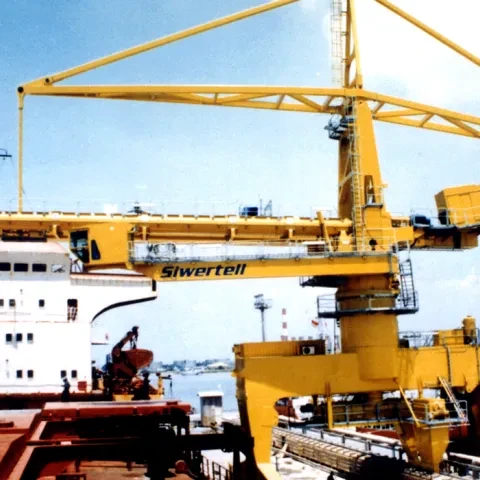 Yellow Siwertell Ship unloader in operation