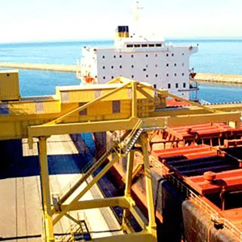 Yellow Siwertell Ship loader in operation