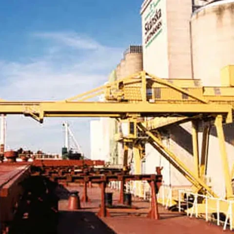 Yellow Siwertell Ship loader in operation