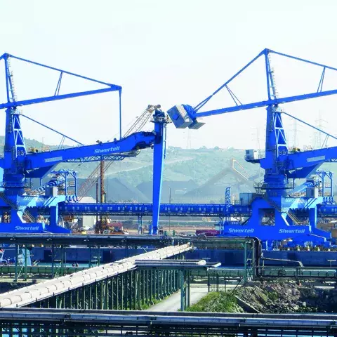 Blue Siwertell Ship unloader for coal, Morocco
