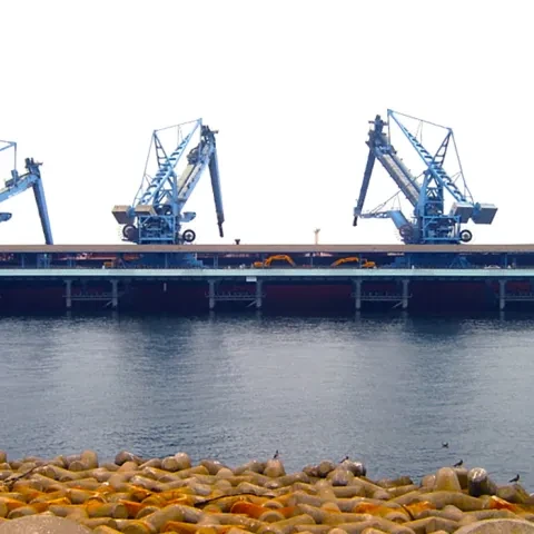 Blue Siwertell Ship unloader for coal, South Korea