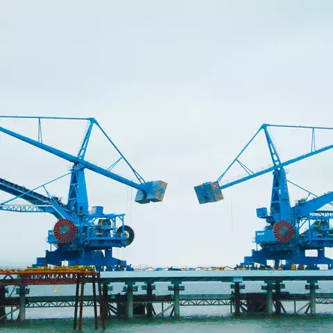 Blue Siwertell Ship unloader for coal, South Korea