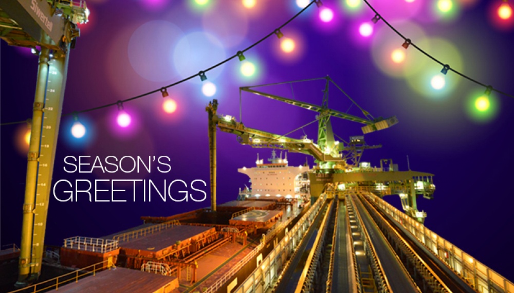 Season's Greetings from Siwertell with shipunloaders and christmas lights