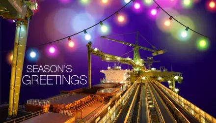 Season's Greetings from Siwertell with shipunloaders and christmas lights