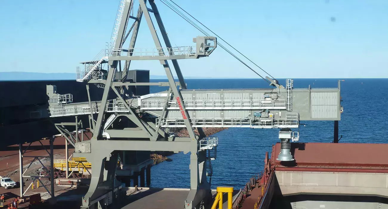 Grey Siwertell Ship loader in operation