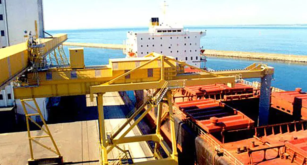 Yellow Siwertell Ship loader in operation